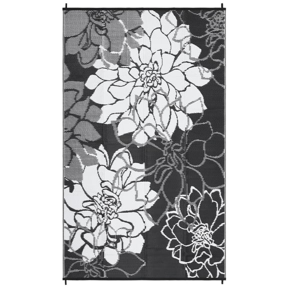 9x18ft Waterproof Reversible Outdoor Rug,Floral Plastic Outdoor Rug,Outdoor Plastic Straw Rug,UV & Fade Resistant,Lightweight Folding Camping Mat for RV,Picnic,Beach,Balcony