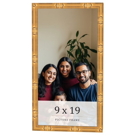9x19 Frame Gold Bamboo Solid Wood Picture Frame | 1 Inch Moulding Width | Interior Frame Depth 0.75