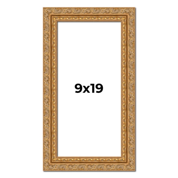 9x19 Frame Gold Ornate Solid Wood Picture Frame | 2 Inch Moulding Width | Firman Traditional Photo