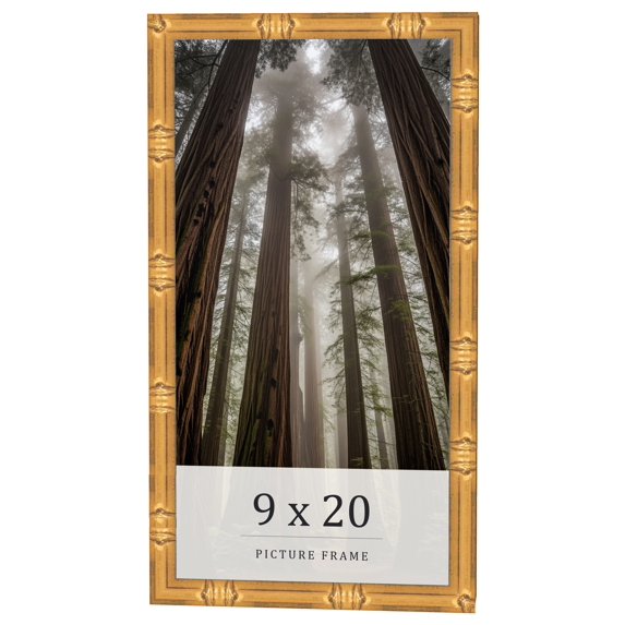 9x20 Frame Gold Bamboo Solid Wood Picture Frame | 1 Inch Moulding Width | Interior Frame Depth 0.75