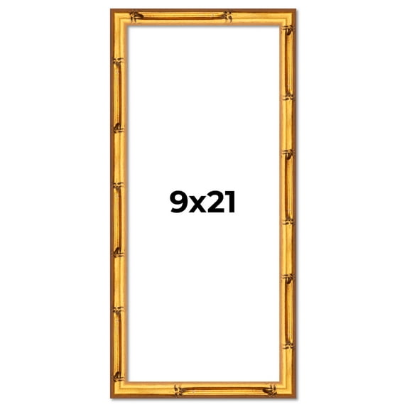 9x21 Frame Gold Bamboo Solid Wood Picture Frame | 1 Inch Moulding Width | Interior Frame Depth 0.75