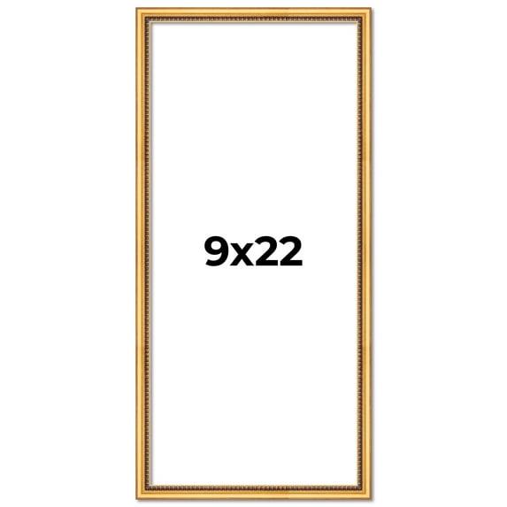 9x22 Frame Beaded Gold Solid Wood Picture Frame | 0.75 Inches Moulding Width | Liscio Oro