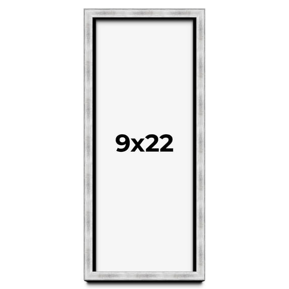 9x22 Frame Brushed Silver Solid Wood Picture Frame | 0.75 Inch Moulding Width | Rabbet Depth 0.75