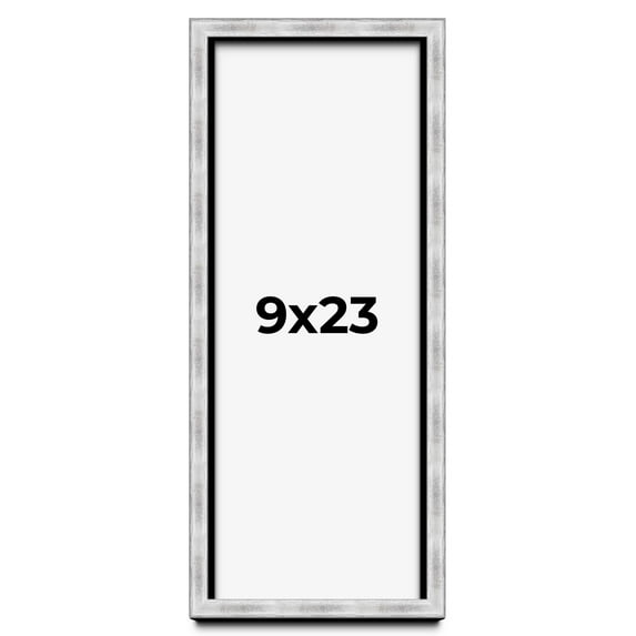 9x23 Frame Brushed Silver Solid Wood Picture Frame | 0.75 Inch Moulding Width | Rabbet Depth 0.75