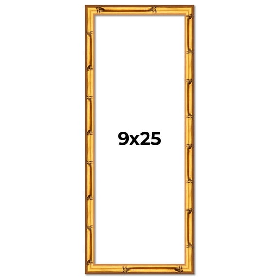 9x25 Frame Gold Bamboo Solid Wood Picture Frame | 1 Inch Moulding Width | Interior Frame Depth 0.75