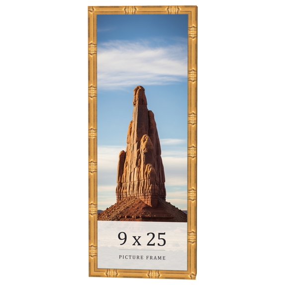 9x25 Frame Gold Bamboo Solid Wood Picture Frame | 1 Inch Moulding Width | Interior Frame Depth 0.75