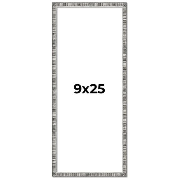 9x25 Frame Silver Grey Distressed Solid Wood Picture Frame | 0.75 Inch Moulding Width | Interior