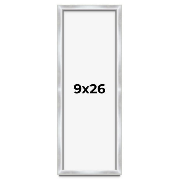 9x26 Frame Silver Whitewashed Wood Grain Solid Wood Shadow Box | 0.75 Inch Moulding Width | 0.75