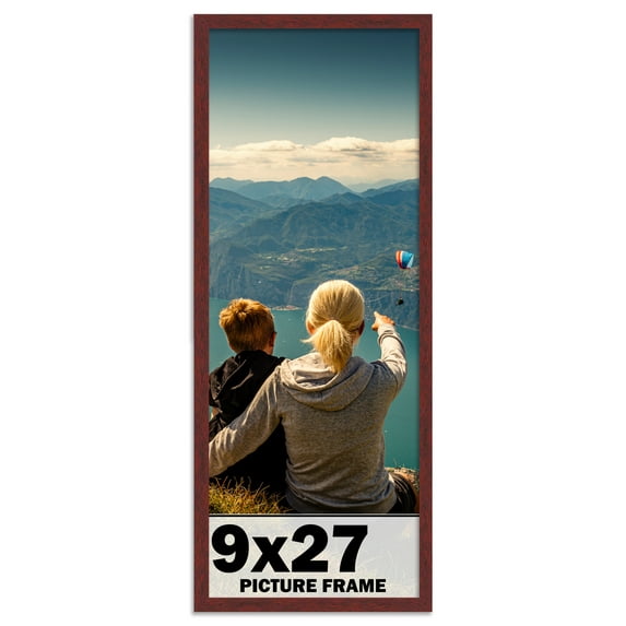 9x27 Frame Brown Mahogany Solid Wood Picture Frame Includes UV Acrylic Plexiglass, Acid Free Foam