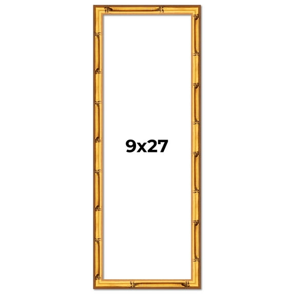 9x27 Frame Gold Bamboo Solid Wood Picture Frame | 1 Inch Moulding Width | Interior Frame Depth 0.75