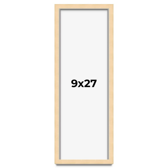 9x27 Frame Natural Wood Picture Frame | 0.75 Inch Moulding Width | with UV Acrylic Plexiglass, Foam