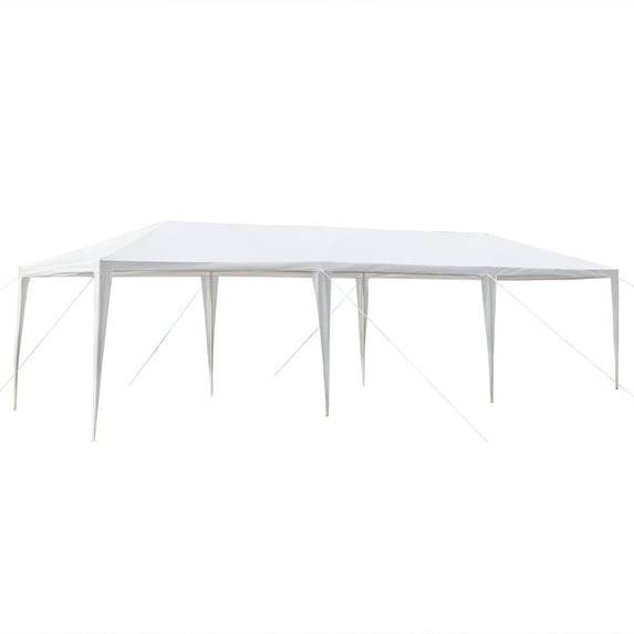 9x27ft White Outdoor Party Tent with Non-Cloth PE Cover and Iron Pipe Frame
