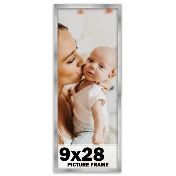 9x28 Frame Silver Stainless Steel Solid Wood Picture Frame | 0.75 Inch Moulding Width | Includes UV