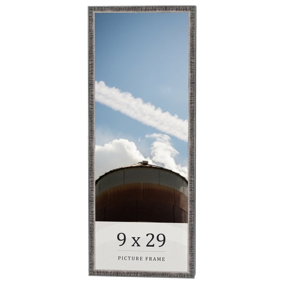 9x29 Frame Silver Grey Distressed Solid Wood Picture Frame | 0.75 Inch Moulding Width | Interior
