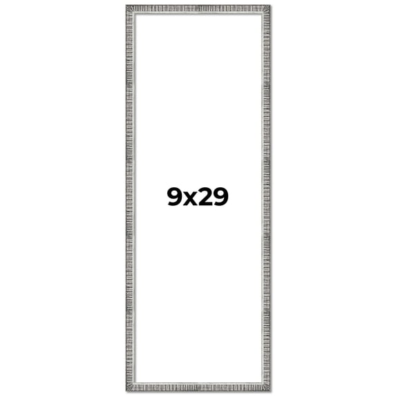 9x29 Frame Silver Grey Distressed Solid Wood Picture Frame | 0.75 Inch Moulding Width | Interior