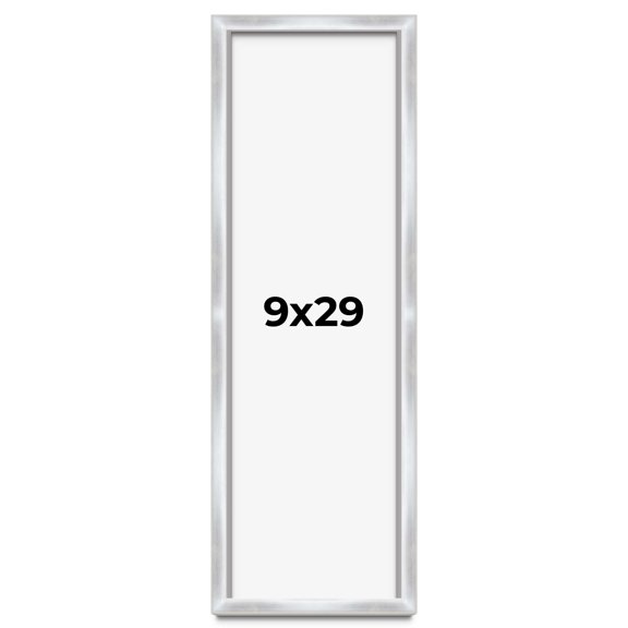 9x29 Frame Silver Whitewashed Wood Grain Solid Wood Shadow Box | 0.75 Inch Moulding Width | 0.75