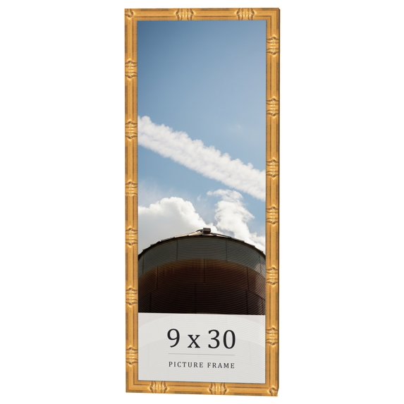 9x30 Frame Gold Bamboo Solid Wood Picture Frame | 1 Inch Moulding Width | Interior Frame Depth 0.75