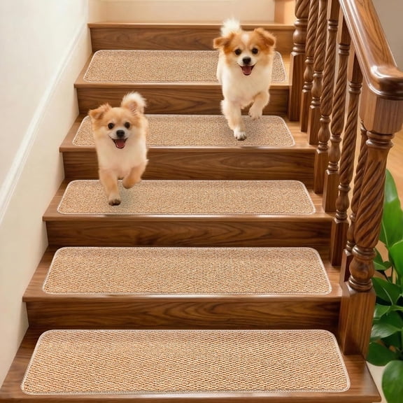 9x30 Inch Stair Treads for Wooden Steps Indoor(15-Pack) | Non Slip Adhesive Peel and Stick Carpet Stair Treads, Washable & Reusable Stair Runner Rugs for Elder and Pets-Beige
