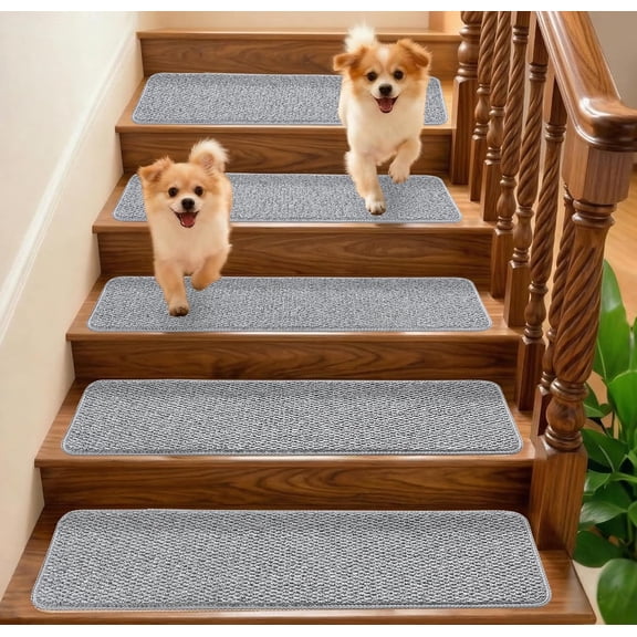 9x30 Inch Stair Treads for Wooden Steps Indoor(15-Pack) – Non Slip Adhesive Peel and Stick Carpet Stair Treads, Washable & Reusable Stair Runner Rugs for Kids Elders and Pets-Grey
