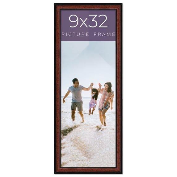 9x32 Frame Executive Brown Round Mahogany Finish Solid Wood Picture Frame | 1.25 Inch Moulding