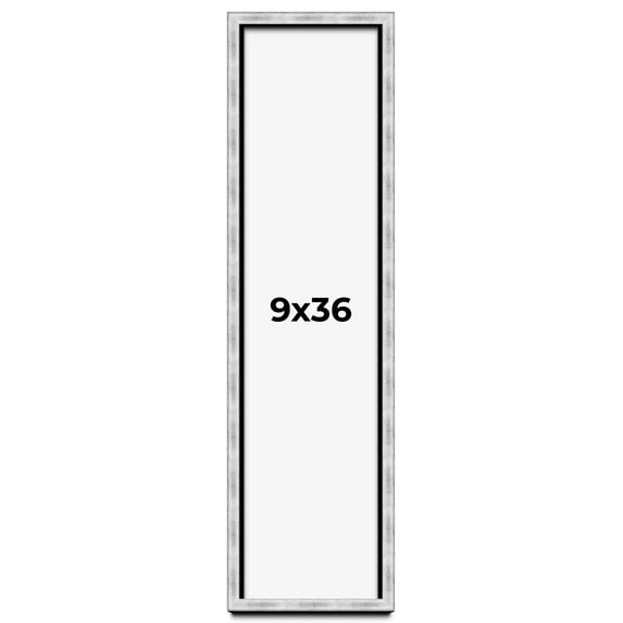 9x36 Frame Brushed Silver Solid Wood Picture Frame | 0.75 Inch Moulding Width | Rabbet Depth 0.75