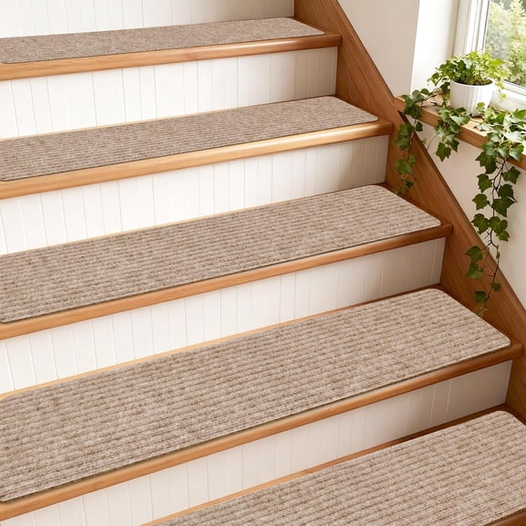 9x36 Inch Carpet Stair Treads for Wooden Steps,Extra Wide,15 Pack Beige | Textured Carpet Surface,Helps Improve Step Grip,Reusable Backing,Suitable for Dogs,Adults and Everyday Home Use