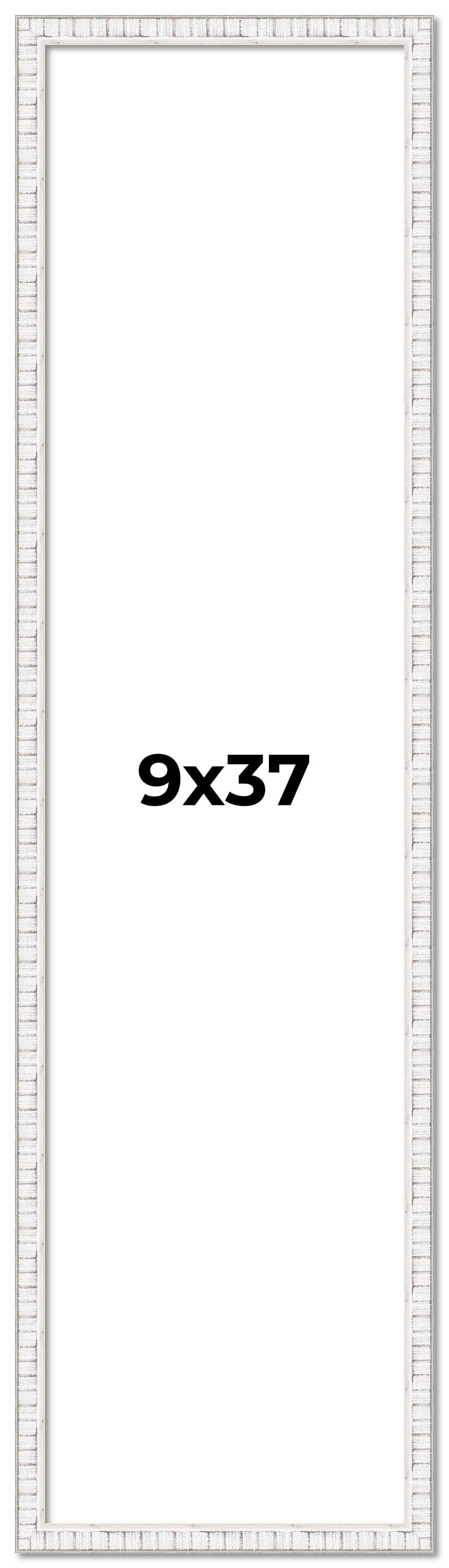 9x37 Frame White Scuffed Rustic Solid Wood Picture Frame | 0.75 Inch Moulding Width| Includes UV