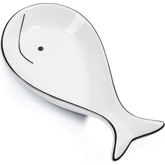 9x4.5 Inch Large Ceramic Utensil Rest, Cute Whale Shape Spoon Holder for Kitchen Counter & Stove, Farmhouse Decor for Cooking Tools