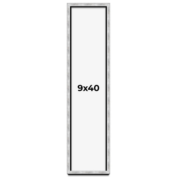 9x40 Frame Brushed Silver Solid Wood Picture Frame | 0.75 Inch Moulding Width | Rabbet Depth 0.75