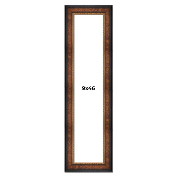 9x46 Frame Brown Walnut Gold Ornate Trim Solid Wood Plein Air Picture Frame | 3 Inch Moulding Width