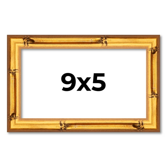 9x5 Frame Gold Bamboo Solid Wood Picture Frame | 0.75 Inch Moulding Width | Interior Frame Depth