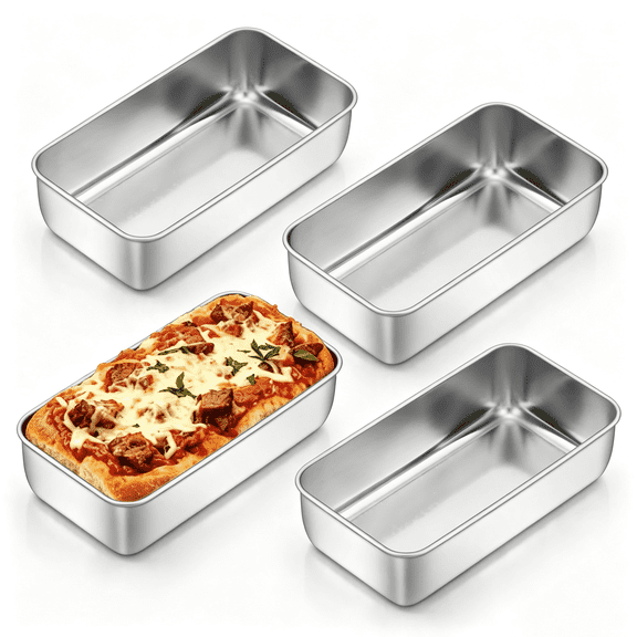 9x5 Inch 4-Pack Stainless Steel Loaf Pans – Bread Baking Tins for Meatloaf, Brownies & Cakes, Oven & Dishwasher Safe, Durable & Easy Clean