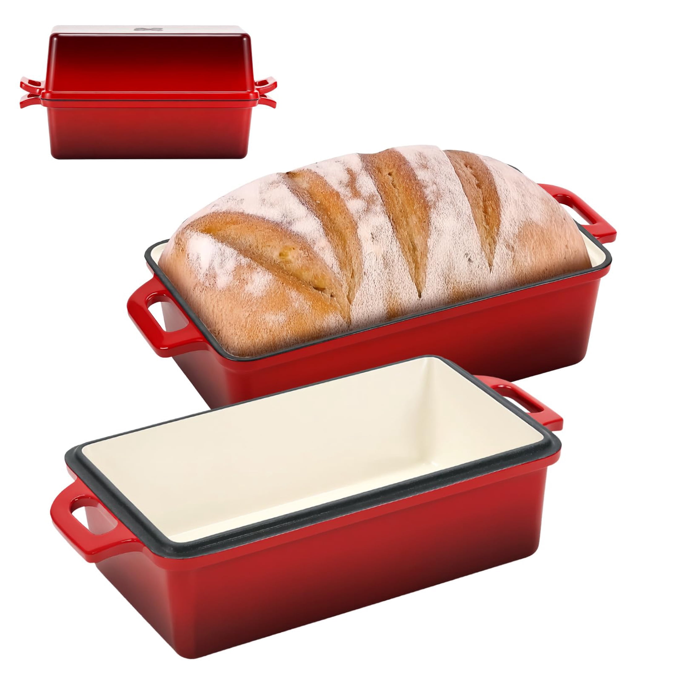 9x5 Inch Enameled Cast Iron Bread Loaf Pan with Lid, Perfect Sourdough ...