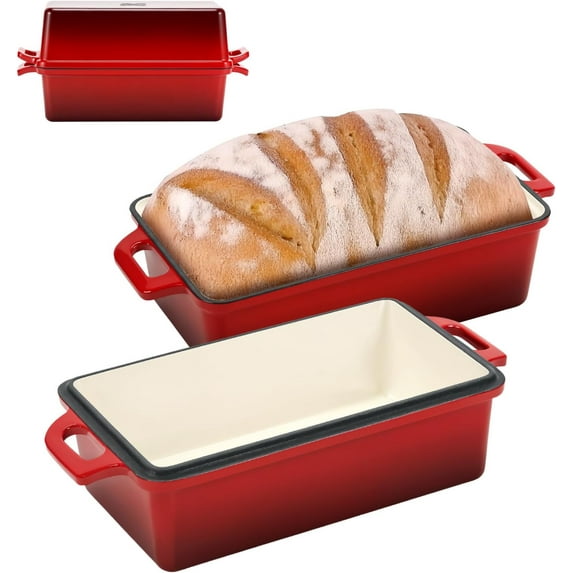 9x5 Inch Enameled Cast Iron Bread Loaf Pan with Lid, Perfect Sourdough Baking Pans | Even Heat Distribution for Homemade Bread, Cake, Meatloaf,2 Piece set