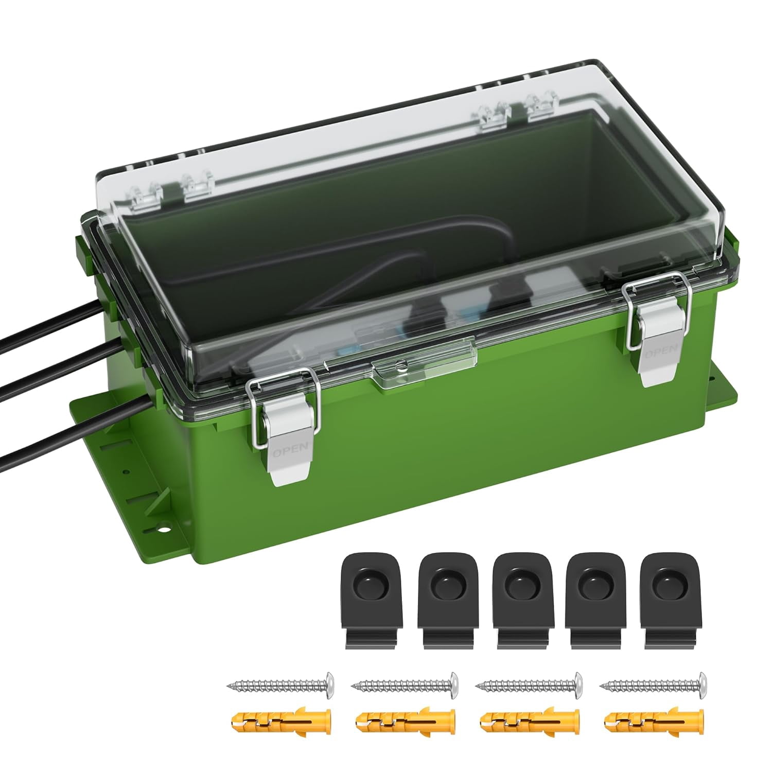 9x5x4.3 Outdoor Electrical Outlet Box, Medium Extension Cord Cover Waterproof Green Junction Box with 3 Cable Entry for Power Strip