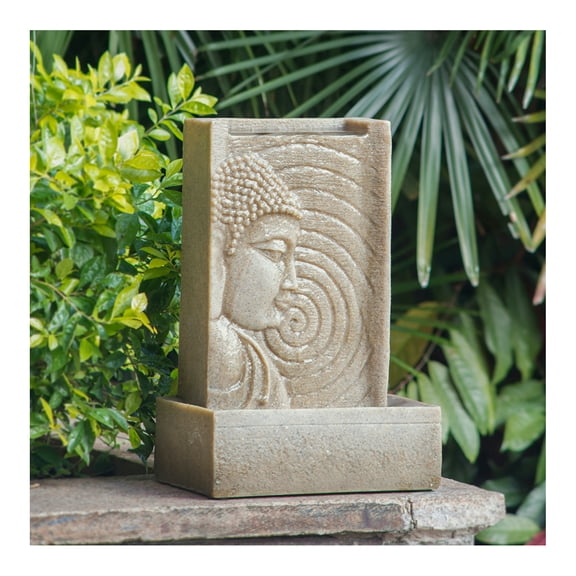 9x6.5x14" Indoor Buddha Water Fountain, Polyresin Fountain with LED Light