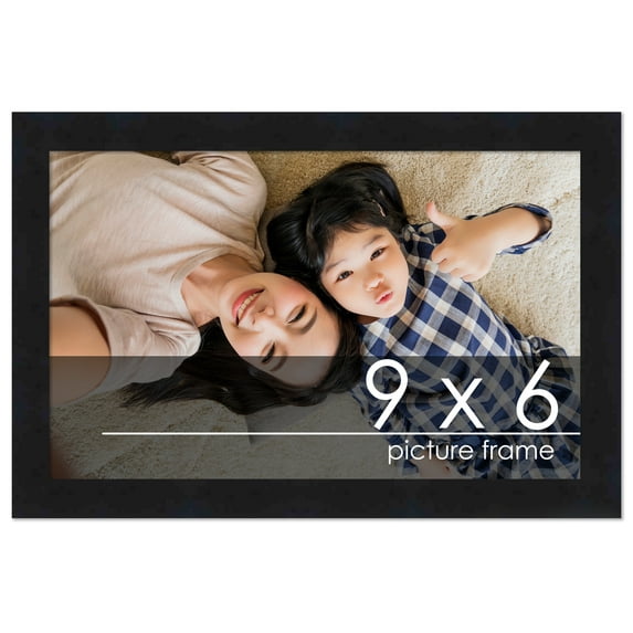 9x6 Contemporary Black Wood Picture Frame - UV Acrylic, Foam Board Backing, & Hanging Hardware Included!