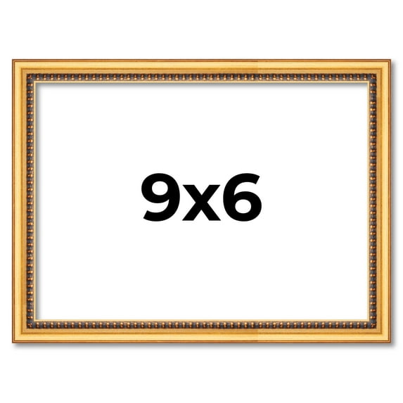 9x6 Frame Beaded Gold Solid Wood Picture Frame | 0.75 Inches Moulding Width | Liscio Oro