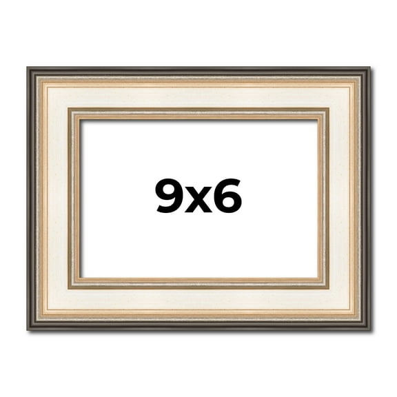 9x6 Frame Gold Silver Plein Aire 2" Inch Wide Moulding Solid Wood Picture Frame | Modena Collection