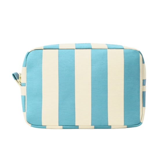 9x6 Inch Striped Corduroy Makeup Bag, Zippered Cosmetic Pouch, Travel Organizer for Toiletry Storage, Outdoor Trip and Beauty Arrangement