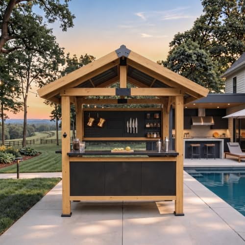 9x6 Outdoor Bar Gazebo Set with Power Outlet, Bar Top, TV Mount