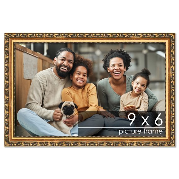 9x6 Gold with Black Wood Picture Frame - UV Acrylic, Foam Board Backing, Hanging Hardware