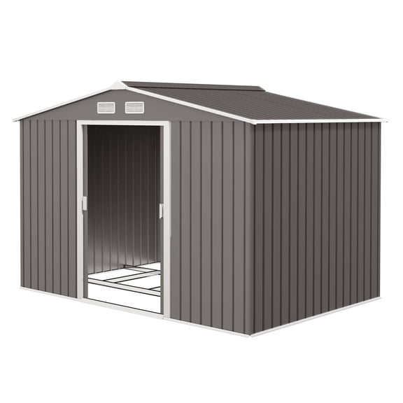 9x6 ft Outdoor Storage Shed Metal Garden Tool Shed Foundation Kit Light Gray