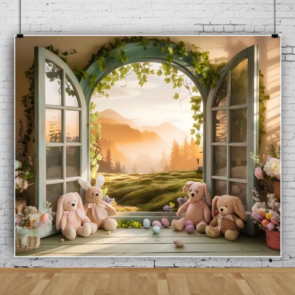 9x6ft Easter Photography Backdrops Pink Bunny Spring Flowers Party Decorations Prop