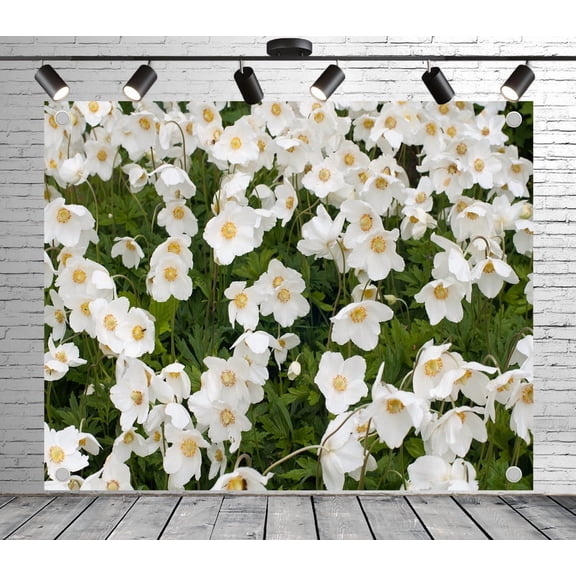 9x6ft Floral Backdrop White Anemone Field Photo Backdrop Garden Background Decoration Banner for Theme Party Wedding Birthday Baby Shower Photo Booth Studio Props