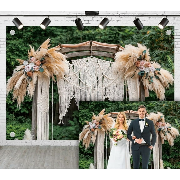 9x6ft Forest Bohemian Wedding Photoshoot Backdrop Romantic Encounter of Woven Tapestry and Pampas Grass Flower Art Bride and Groom Engagement Proposal Background Photography Studio Props