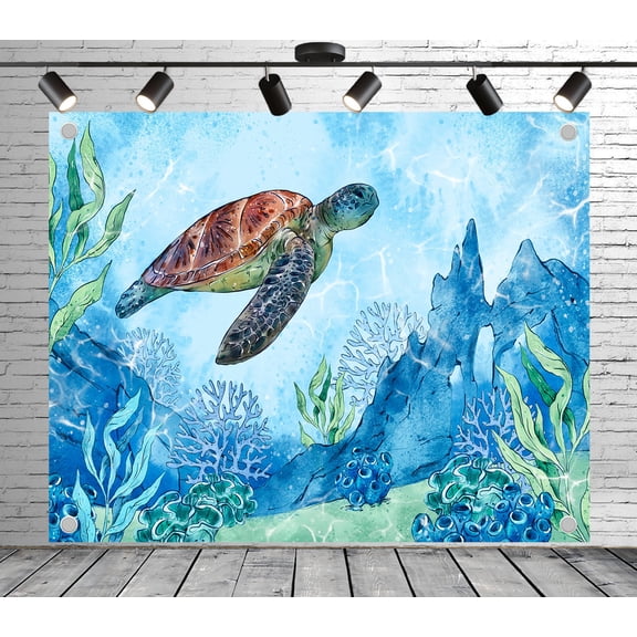 9x6ft Ocean Backdrop Sea Turtle Photo Backdrop Tropical Background for Theme Party Wedding Birthday Baby Shower Decoration Banner Photo Booth Studio Props