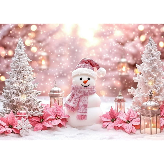 9x6ft Pink Christmas Backdrop Winter Wonderland Snowman Photo Backdrop Snowflake Xmas Tree Photography Background Girl Baby Shower Party Decorations Photo Props
