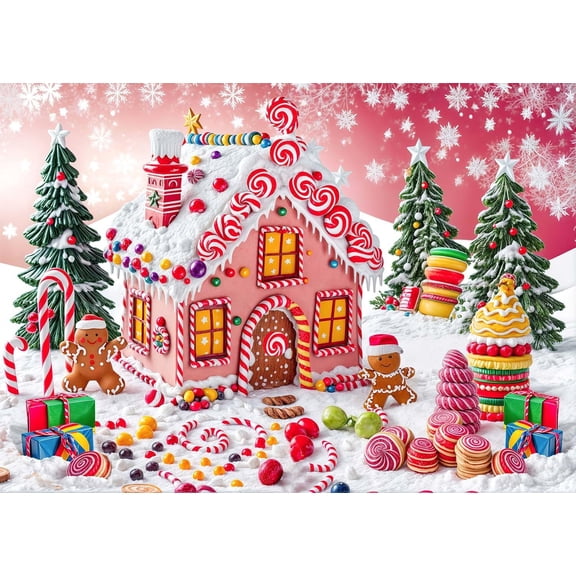 9x6ft Pink Christmas Gingerbread House Backdrop Xmas Tree Christmas Candy House Decorations Background for Photography Gingerbread Sweet Candy Winter Holiday Party Photo Props
