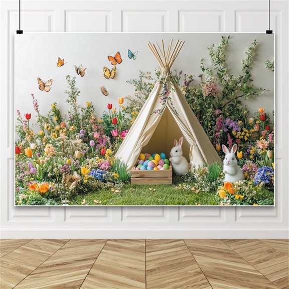 9x6ft Spring Easter Photography Backdrops Vintage Happy Easter Colorful Floral Flowers Children Kids Party Decorations Prop